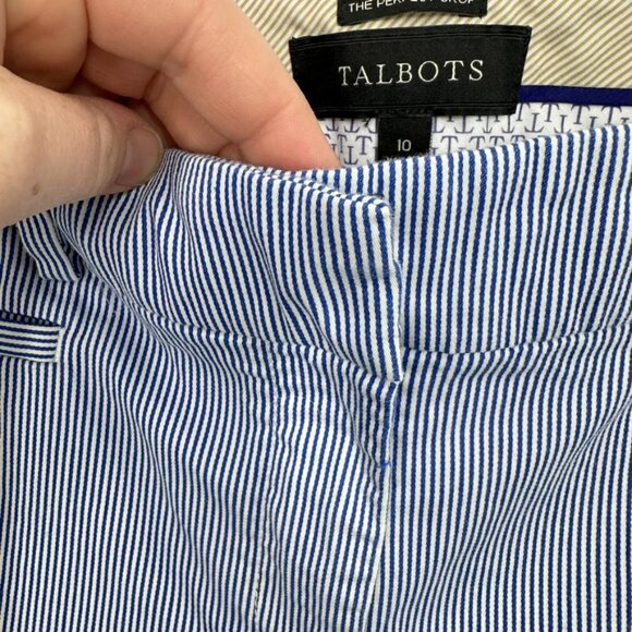Talbots The Perfect Crop Size 10 Blue White Micro Striped Classic Pants Career - Picture 4 of 6